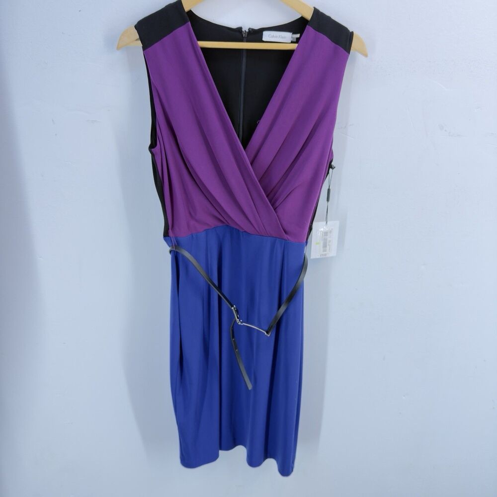 NEW CALVIN KLEIN Size 6 Sheath Dress Purple Black Blue Color Block Sleeveless - Picture 10 of 14